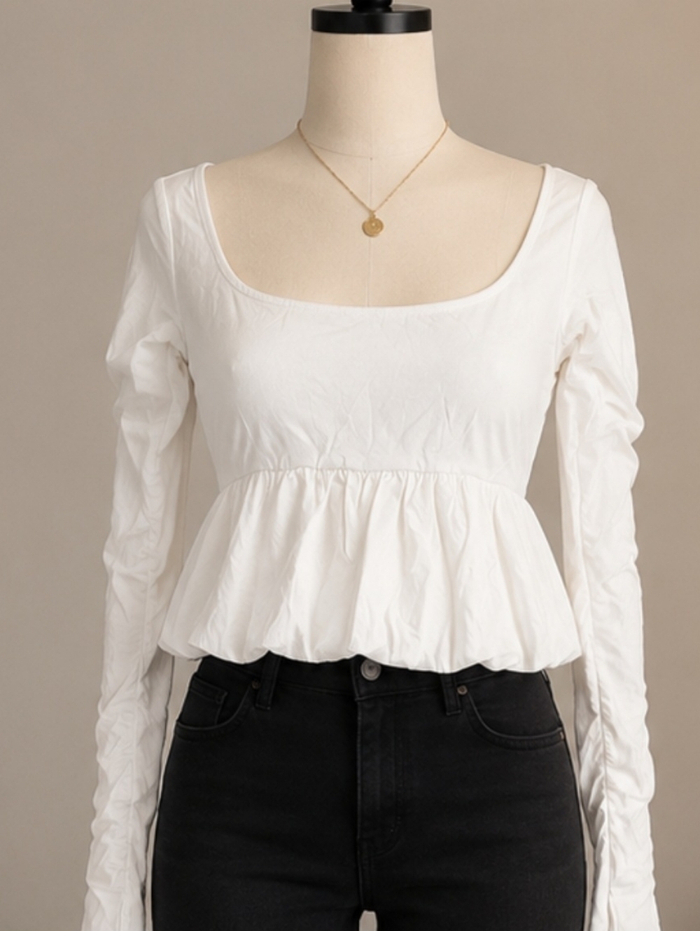 Target White Square-Neck Peplum Long-Sleeve Crop Top